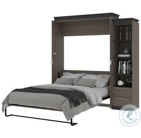 Orion Bark Gray And Graphite 84" Queen Murphy Bed And Narrow Shelving Unit With Drawers