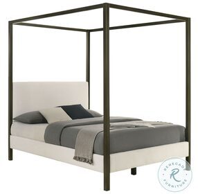 Monroe Vanilla And Black Upholstered King Canopy Bed