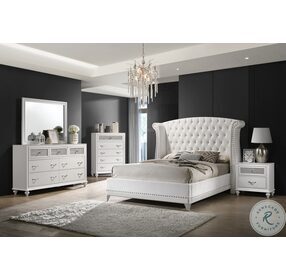 Barzini White Upholstered Platform Bedroom set
