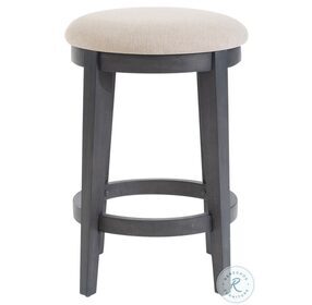 Ocean Isle Slate And Weathered Pine Upholstered Console Stool