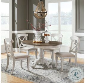 Ocean Isle Antique White And Weathered Pine Extendable Single Pedestal Dining Room Set