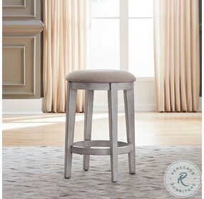 Ocean Isle Antique White and Weathered Pine Upholstered Console Stool