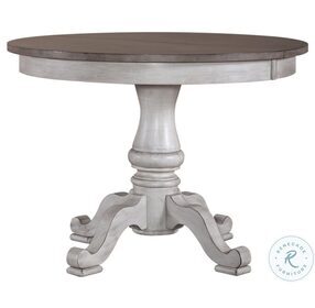 Ocean Isle Antique White And Weathered Pine Extendable Single Pedestal Dining Table