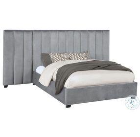 Arles Grey Queen Upholstered Wall Panel Bed