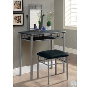 3092 Black and Silver Metal Vanity With Mirror and Stool