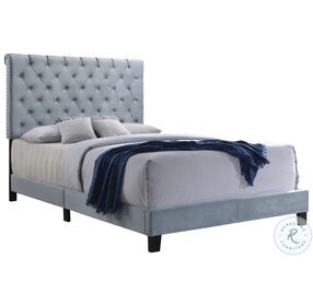 Warner Slate Blue Velvet Upholstered Queen Panel Bed