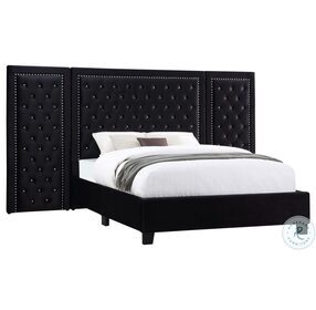 Hailey Black Queen Upholstered Wall Panel Platform Bed