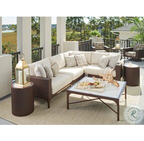 Abaco English Walnut And White Outdoor Square Occasional Table Set