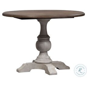 Cottage Lane Antique White And Weathered Gray Drop Leaf Extendable Pedestal Dining Table