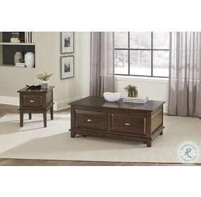Minot Brown Cherry Lift Top Drawer Occasional Table Set