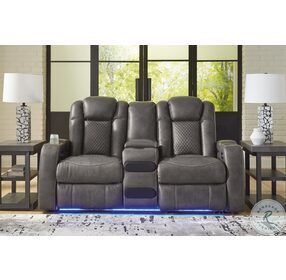 Fyne Dyme Shadow Power Reclining Console Loveseat with Adjustable Headrest