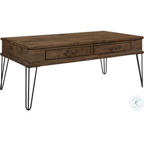 Shaffner Rustic Oak And Black Rectangle 2 Drawer Cocktail Table