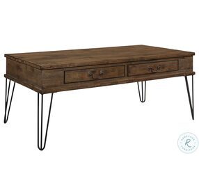 Shaffner Rustic Oak And Black Rectangle 2 Drawer Cocktail Table