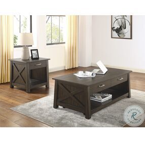 Traine Distressed Dark Brown Lift Top Occasional Table Set