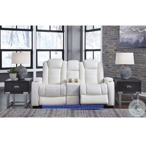 Party Time White Power Reclining Console Loveseat With Power Headrest