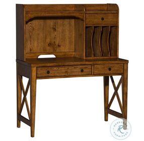 Hearthstone Rustic Oak Writing Desk With Hutch