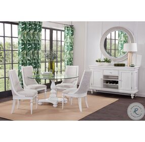 Rodanthe Dove White Pedestal Glass Top 54" Dining Room Set