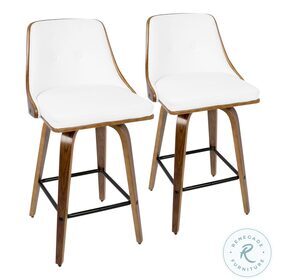 Gianna Walnut With White Faux Leather Swivel 26" Counter Height Stool Set Of 2