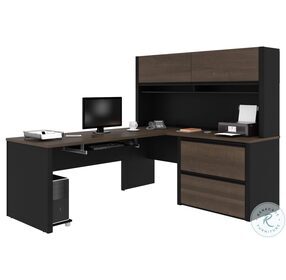 Connexion Antigua And Black 71" L Shaped Desk With Lateral File Cabinet And Hutch