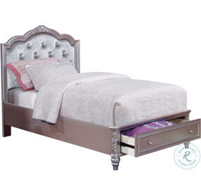 Caroline Metallic Lilac Full Upholstered Panel Storage Bed