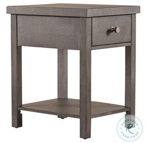 Modern Farmhouse Distressing Dusty Charcoal Drawer Chairside Table