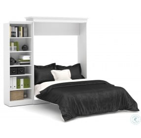 Versatile White 92'' One Sided Storage Queen Wall Bed