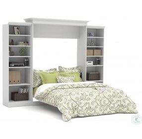 Versatile White 115'' Two Sided Storage Queen Wall Bed