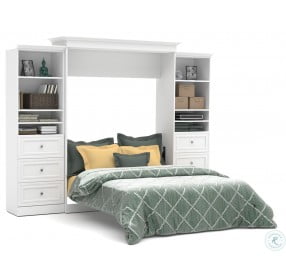 Versatile White 115'' Drawer Storage Queen Wall Bed