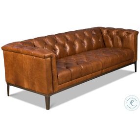 Cuba Brown Cube Tufted Leather Sofa
