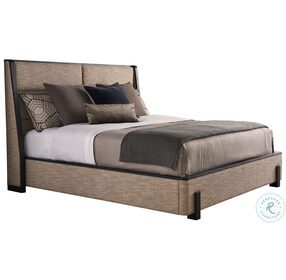 Zanzibar Ivory Taupe And Brown Barcelona Queen Upholstered Shelter Bed