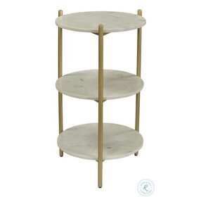 White Marble and Gold Powder Coat Round 3 Tier Accent Table