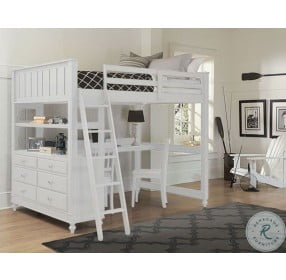 Lake House White Youth Loft Bedroom Set with Desk