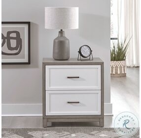 Palmetto Heights Shell White And Driftwood 2 Drawer Nightstand with Charging Station
