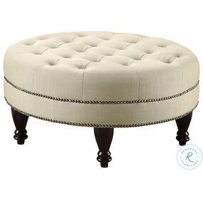 Elchin Oatmeal Round Upholstered Tufted Ottoman