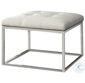 Swanson White And Chrome Upholstered Tufted Ottoman