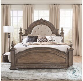 Carlisle Court Chestnut and Sand Upholstered Queen Poster Bed