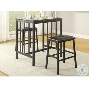 Edgar Black Faux Marble 3 Piece Counter Height Dining Set