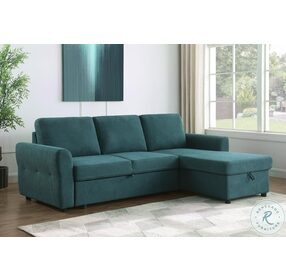 Samantha Teal Blue Sleeper RAF Sectional with Storage Chaise
