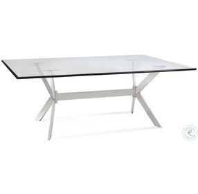 Bowen Stainless Steel Glass Top Rectangular Dining Table