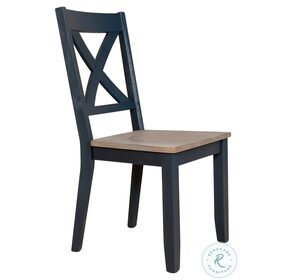 Lakeshore Navy And Wood Tone X Back Side Chair Set Of 2