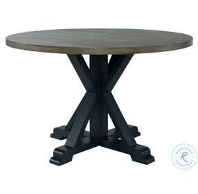 Lakeshore Navy And Wood Tone Single Pedestal Dining Table