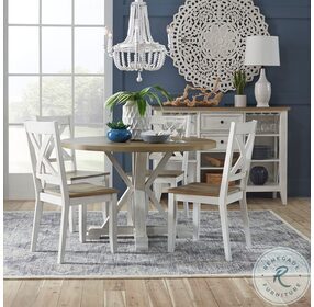 Lakeshore White And Wood Tone Single Pedestal Dining Room Set