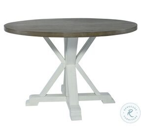 Lakeshore White And Wood Tone Single Pedestal Dining Table