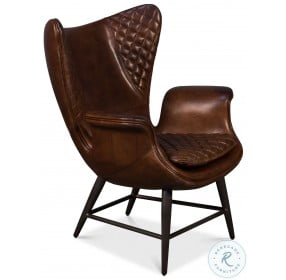 Quilted Vintage Cigar Brown Leather Wing Chair