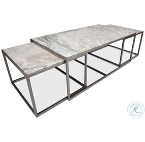 52871 Silver Marble Top Low Nesting Table Set Of 3