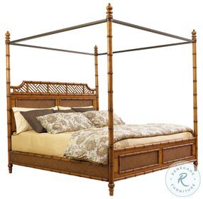 Island Estate Plantation Brown West Indies Queen Poster Canopy Bed