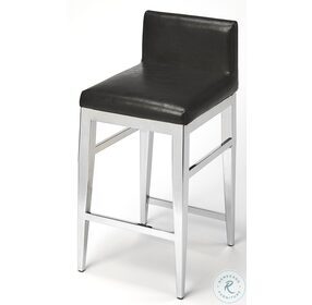 Kelsey Black Stainless Steel Faux Leather Counter Stool