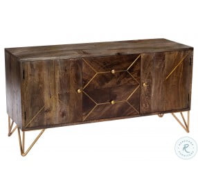 Alda Wood And Brass Metal Inlay Entertainment Console