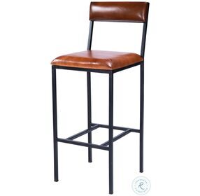 Lazarus Brown Leather And Metal Bar Stool