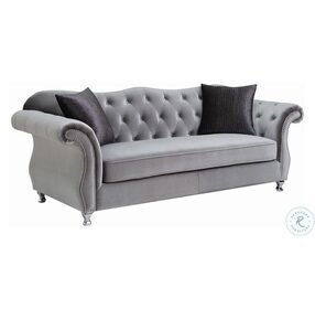 Frostine Silver Velvet Sofa
